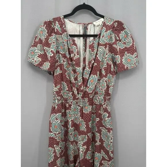 Anthropologie Jumpsuit Womens Small Mauve The Somerset Ruched Short Sleeve - Picture 2 of 16